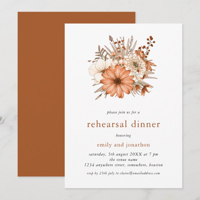 Autumn Florals Rehearsal Dinner Invitation (Front/Back)