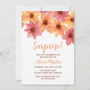 Autumn Flower Any Age Surprise Burgundy Birthday Invitation