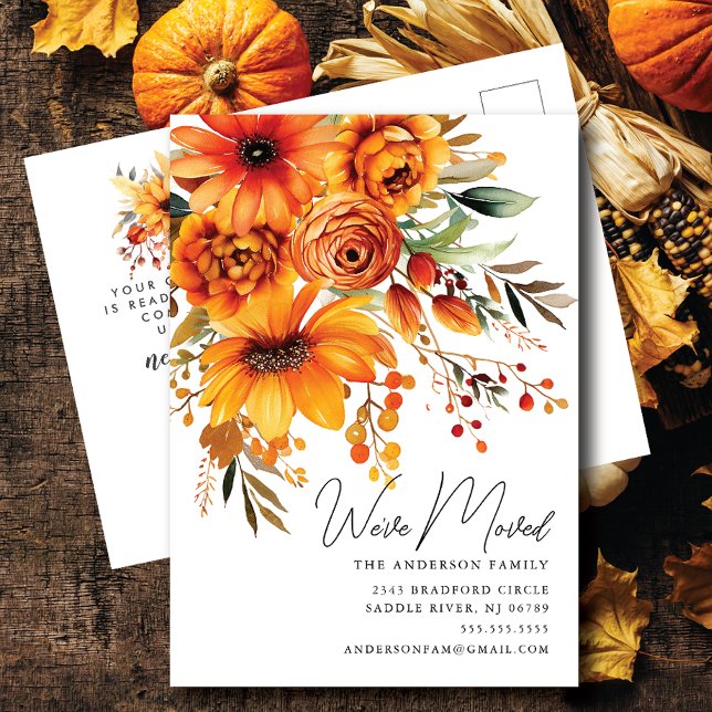 Autumn Flower Bouquet Moving Announcement Postcard (Creator Uploaded)