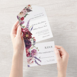 Autumn Flower Dahlia Bunch Fall Wedding Florals All In One Invitation