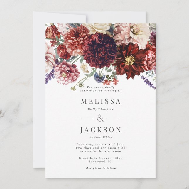 Autumn Flower Dahlia Warm Wedding Invitation (Front)