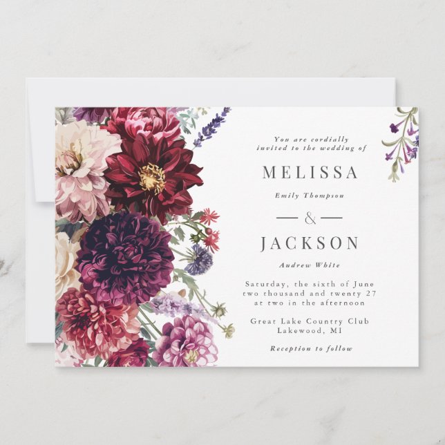 Autumn Flower Dahlia Wedding Invitation (Front)