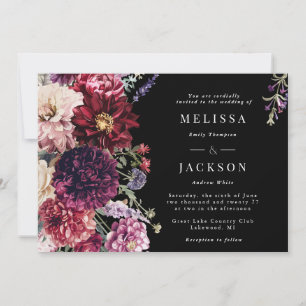 Autumn Flower Dahlia Wedding Invitation Black