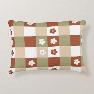 Autumn Flower Gingham Check Pattern Decorative Cushion
