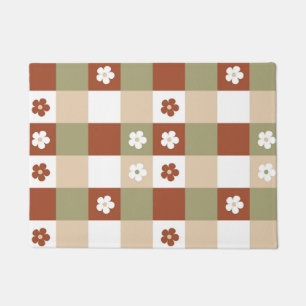 Autumn Flower Gingham Check Pattern Doormat