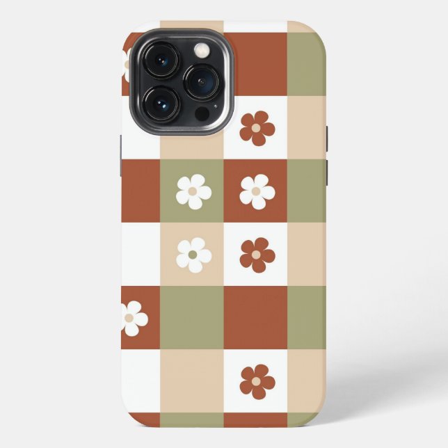 Autumn Flower Gingham Check Pattern iPhone Case (Back)