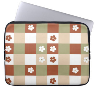 Autumn Flower Gingham Check Pattern Laptop Sleeve