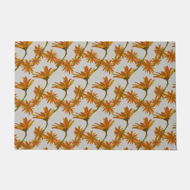 Autumn Flower Painting Pattern Grey Doormat (Front)