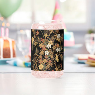 Autumn Flower & Tree 1884 Japanese Ornamental Art Can Glass