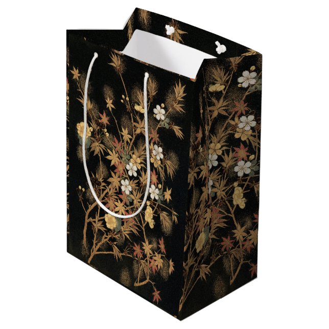 Autumn Flower & Tree 1884 Japanese Ornamental Art Medium Gift Bag (Back Angled)