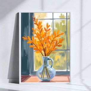 Autumn Flower Vase Watercolor Art Poster