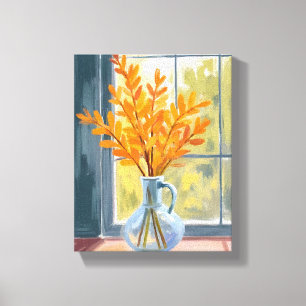 Autumn Flower Vase Watercolor Canvas Print