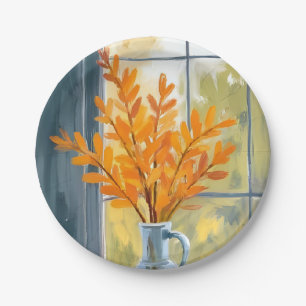 Autumn Flower Vase Watercolor Paper Plate