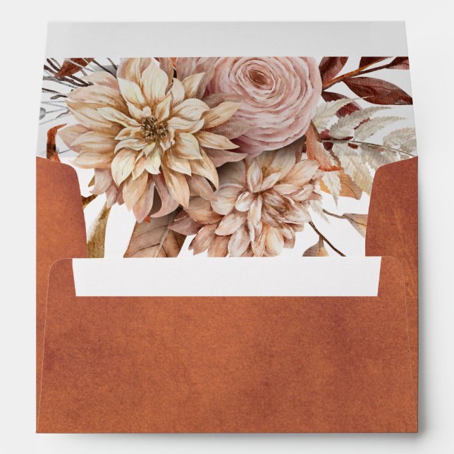 Autumn flowers and foliage terracotta fall wedding envelope (Back (Bottom))