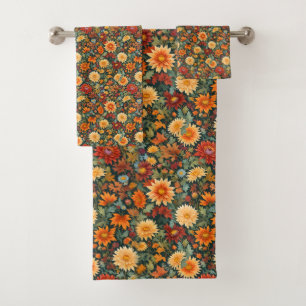Autumn Flowers and Leaves Bath Towel Set
