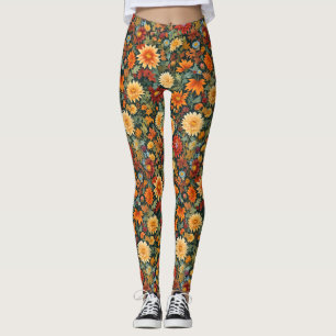 Autumn Flowers and Leaves Leggings