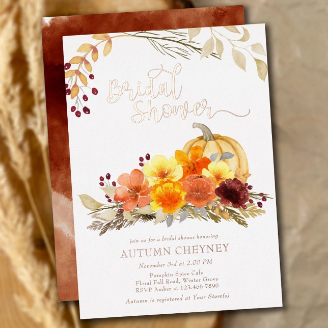 Autumn Flowers and Pumpkin Bridal Shower Rose Gold (Creator Uploaded)