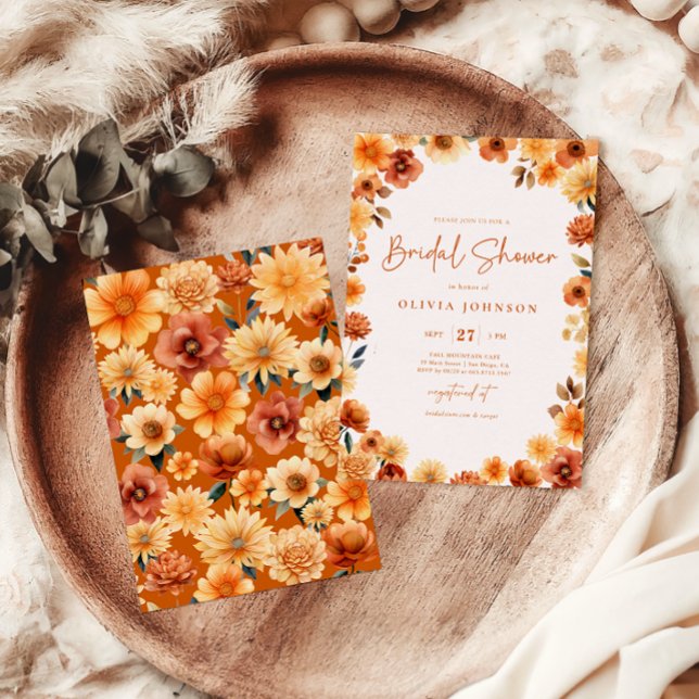 Autumn Flowers Burnt Orange Bridal Shower Invitation (Creator Uploaded)