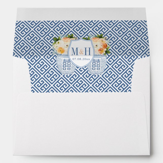 Autumn Flowers Chinoiserie Wedding Monogram Envelope (Back (Bottom))