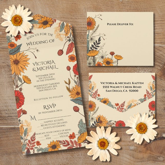 Autumn flowers Fall Wedding All In One Invitation (Creator Uploaded)