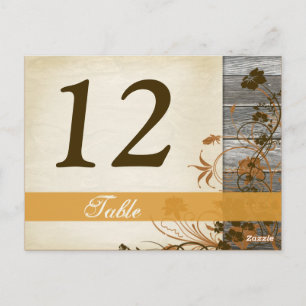 Autumn Flowers, FAUX Wood Table Number Post Card