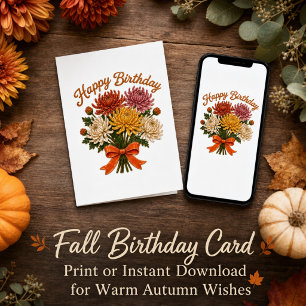 Autumn Flowers Floral Happy Fall Season Birthday Card