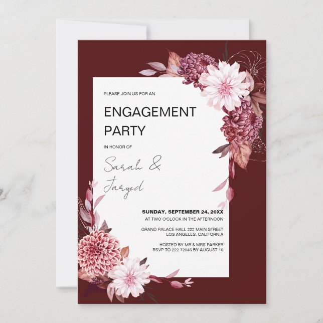 Autumn Flowers Frame   Engagement Invitation (Front)