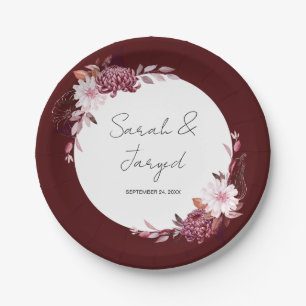 Autumn Flowers Frame Paper Plate