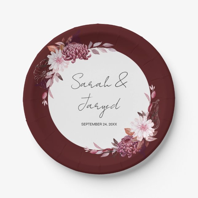 Autumn Flowers Frame Paper Plate (Front)