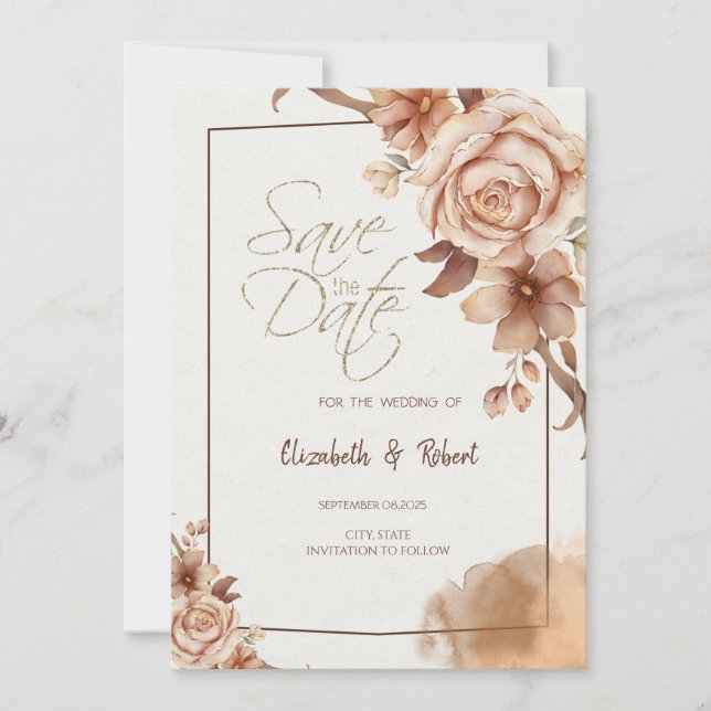 Autumn Flowers Frame Save The Date (Front)