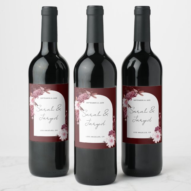 Autumn Flowers Frame Wine Label (Bottles)
