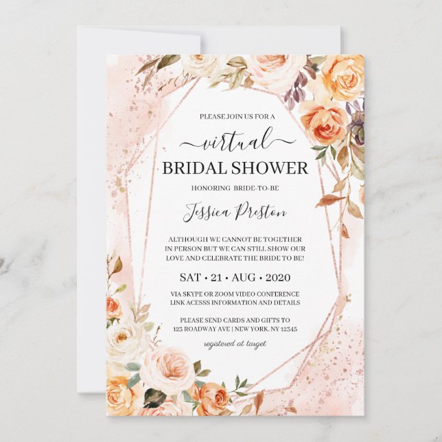Autumn Flowers Geometric Virtual Bridal Shower Invitation (Front)
