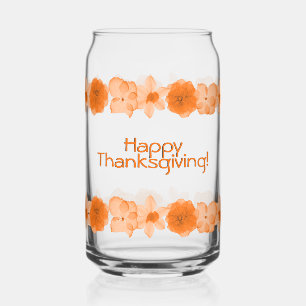 Autumn Flowers Happy Thanksgiving Custom Text Can Glass