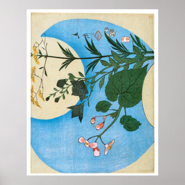 Autumn Flowers in front of the Full Moon Poster (Front)