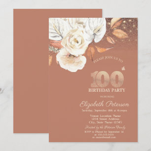 Autumn Flowers Lights Glitter 100th Birthday Invitation