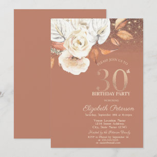 Autumn Flowers Lights Glitter 30th Birthday Invitation