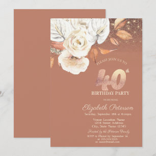 Autumn Flowers Lights Glitter 40th Birthday Invitation