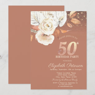 Autumn Flowers Lights Glitter 50th Birthday Invitation