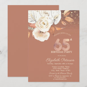 Autumn Flowers Lights Glitter 65th Birthday Invitation