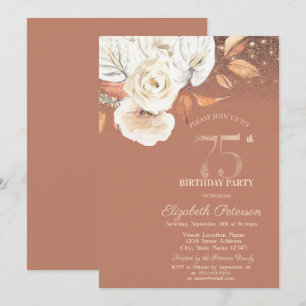 Autumn Flowers Lights Glitter 75th Birthday Invitation