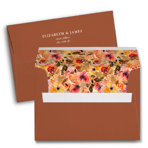 Autumn Flowers Lined Terracotta Envelope