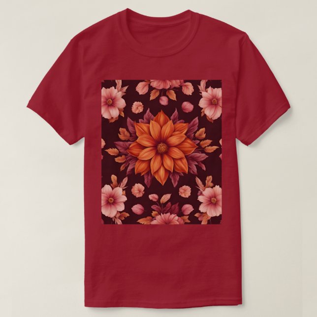 Autumn Flowers Maroon T-Shirt (Design Front)