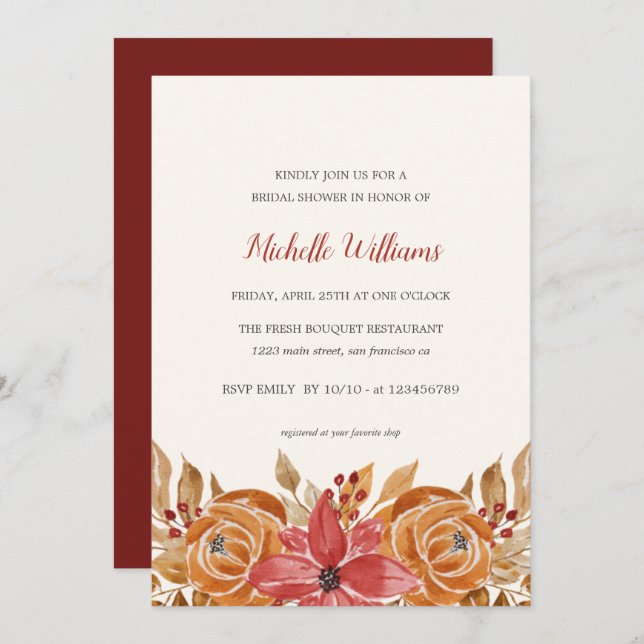 Autumn Flowers Rustic Bridal Shower  Invitation (Front/Back)