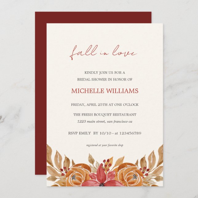 Autumn Flowers Rustic Bridal Shower  Invitation (Front/Back)