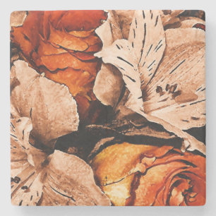 Autumn flowers stone coaster
