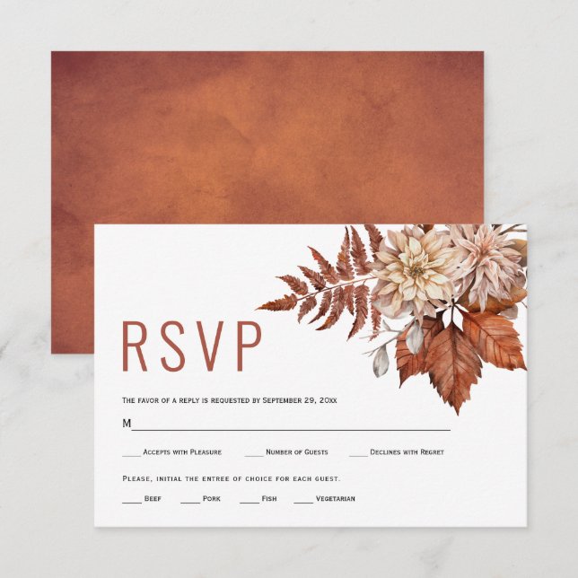 Autumn flowers terracotta floral fall wedding RSVP card (Front/Back)