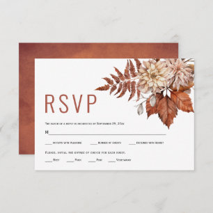 Autumn flowers terracotta floral fall wedding RSVP card