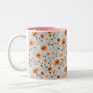 Autumn Flowers Watercolor Minimalist Floral Two-Tone Coffee Mug