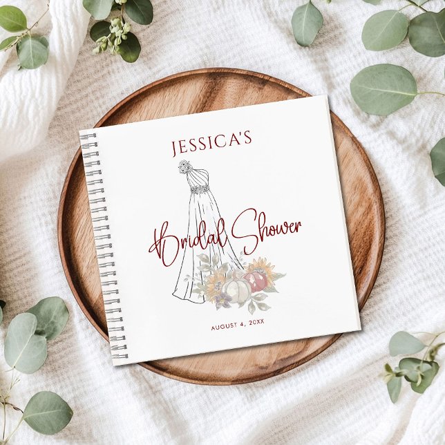 Autumn Flowers Wedding Dress Bridal Shower Guest Notebook (Creator Uploaded)