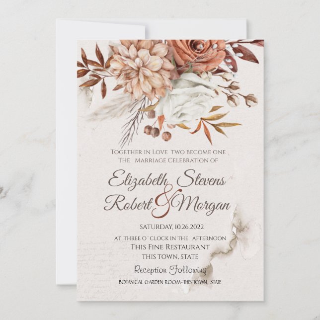 Autumn Flowers Wedding Invitation (Front)